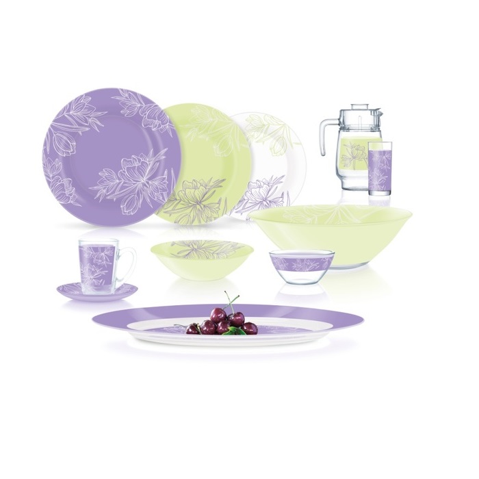 Сервиз столовый Luminarc AMB Fleur Blush Purple&Green V0185 (46 пр)