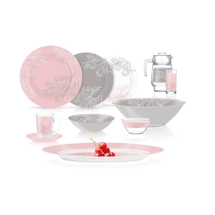 Сервіз столовий Luminarc AMB Fleur Blush Pink&Grey V0186 (46 пр)
